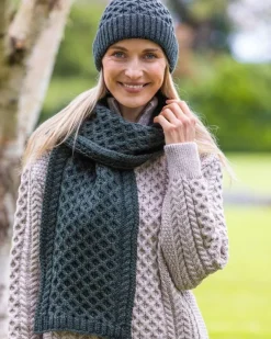 Aran Cable Knit Scarf Army Green