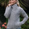 Aran Cable Knit Side Zip Silver Grey