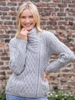 Aran Cable Knit Side Zip Silver Grey