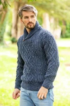 Aran Shawl Neck Sweater Denim