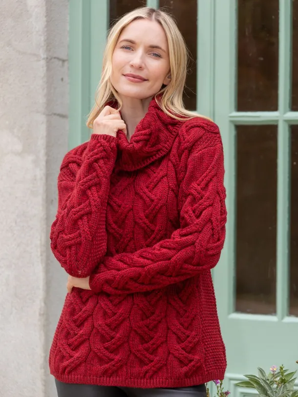 Aran Super Soft Cowl Neck Sweater Red