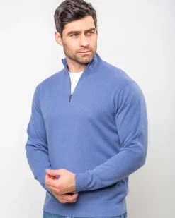Cashmere and Merino Wool 1/2 Zip Sweater Denim