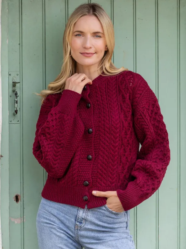 Clover Cropped Cardigan Claret