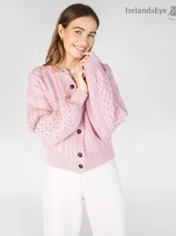 Clover Cropped Cardigan Pale Pink