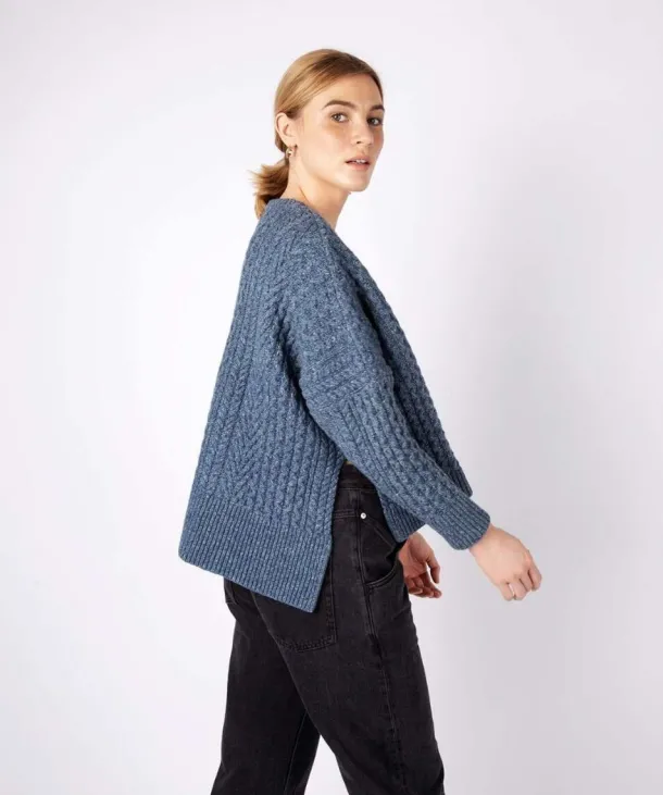 Cropped Aran Sweater Sea Spray Blue