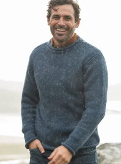 100% Donegal Roll Neck Sweater Light Blue