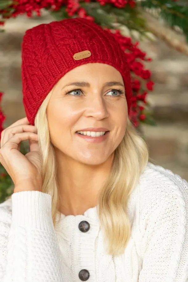 Erin Cable Knit Hat Red