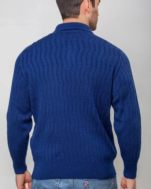 Extra Fine Merino Wool Button Neck Sweater - Blue