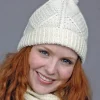 Hand Knit Aran Hat with bobble Natural