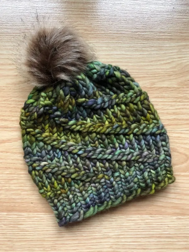 Handmade in Ireland - Supersoft Hat with pom pom - green mix