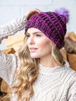 Handmade in Ireland - Super Soft hat with pom pom- Purple