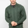 Heavyweight Extra Fine Merino Wool Half Zip Sweater - Forest Green