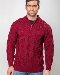 Heavyweight Extra Fine Merino Wool Half Zip Sweater - Berry