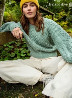 Honeysuckle Cropped Aran Sweater Sage
