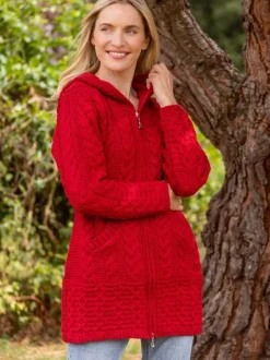 Hooded Coat with Celtic Knot Zipper Cherry