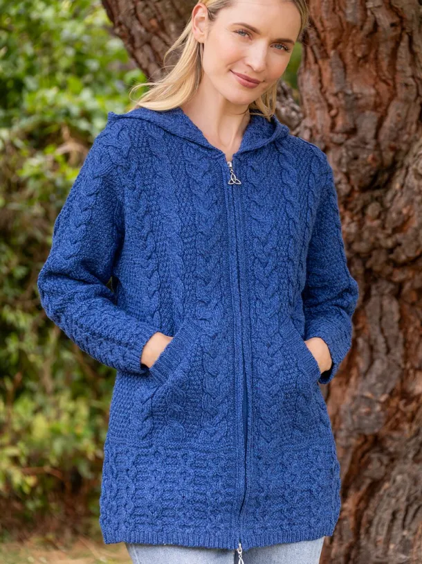 Hooded Zip Coat - Blue Marl