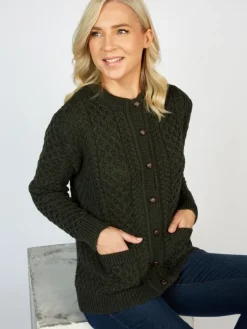 Irish Aran Cardigan Army Green