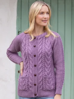 Irish Aran Cardigan Lavender
