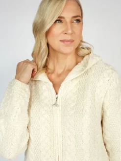 Irish Aran Hooded Coat Natural