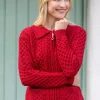 Irish Aran Zip Cardigan with Collar - Red