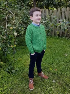 Kids Aran Cardigan Green