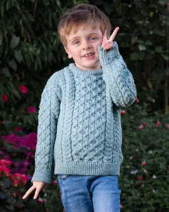 Kids Irish Aran Sweater Aqua