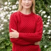 Ladies 100% Merino Wool Aran Sweater Red