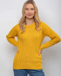 Ladies 100% Merino Wool Aran Sweater Sunshine