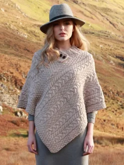 Ladies Aran Poncho One Size