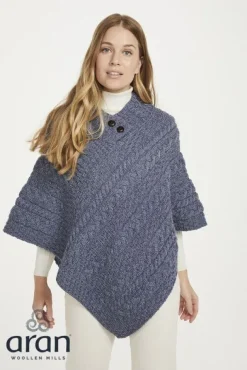 Ladies Aran Poncho One Size
