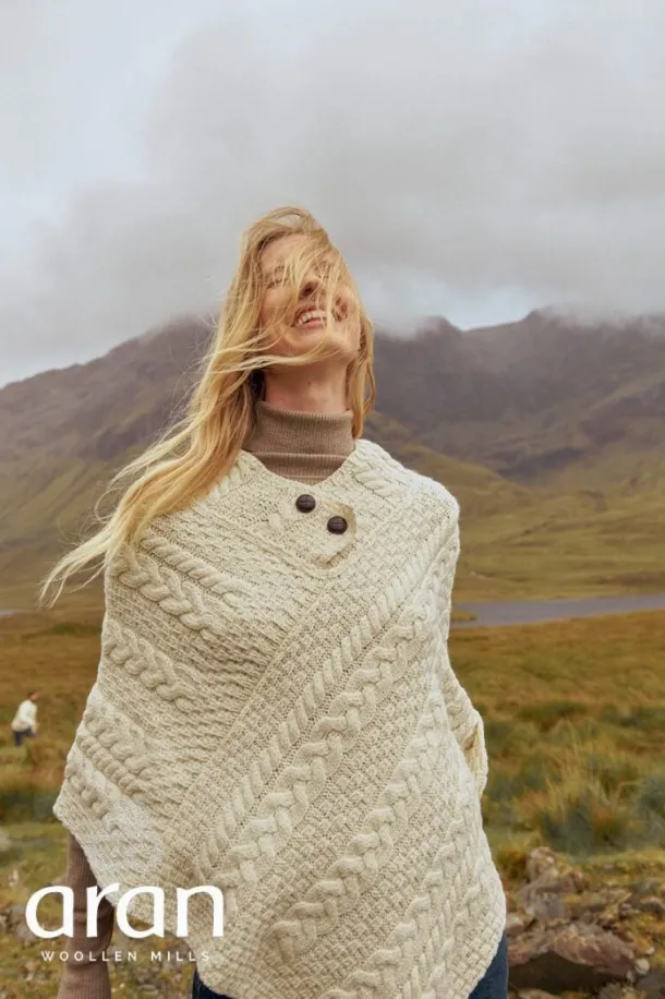 Ladies Aran Poncho One Size