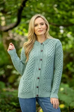 Ladies Cable Knit Cardigan Aqua