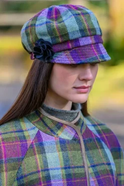 LADIES IRISH NEWSBOY CAP PURPLE CHECK
