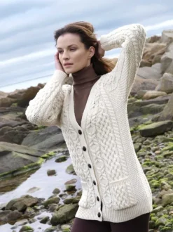 Ladies Long Aran boyfriend cardigan