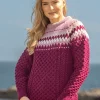 Ladies Merino Wool Fitted Fairisle Sweater Raspberry