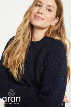 Ladies Roll Neck Raglan Crew Navy Fleck