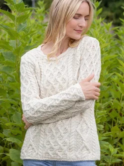 Lambay Lattice Cable Aran Sweater Natural