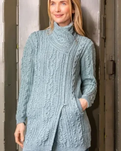 Long Side Zip Biker Jacket - 100% Merino Wool Aqua