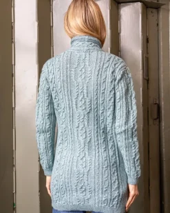 Long Side Zip Biker Jacket - 100% Merino Wool Aqua