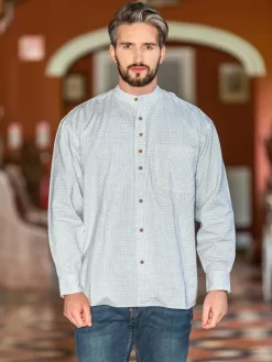 Men's Check Traditional Grandfather Shirt - SW1234