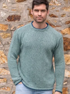Men's Crew Neck Wool and Cashmere Ocean Mist