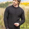 Mens Fisherman Merino Wool Sweater Black