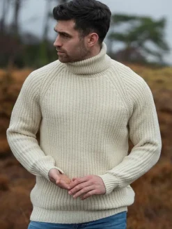 Men's Rib Roll Neck Sweater Natural