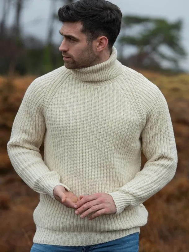 Men's Rib Roll Neck Sweater Natural