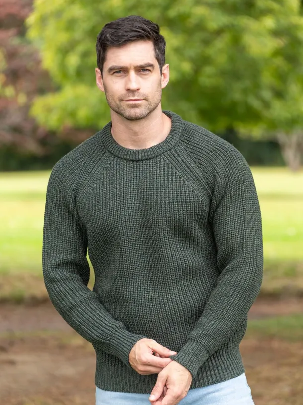 Mens Ribbed Crew Neck Sweater Green