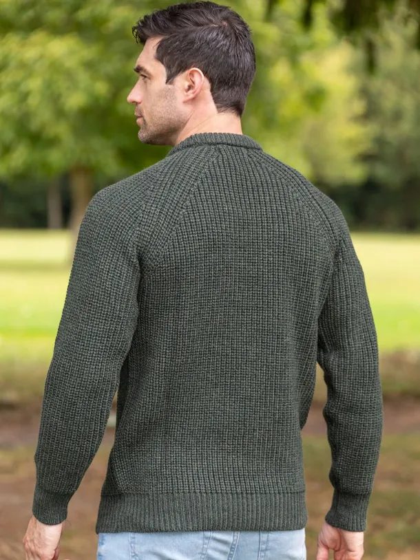 Mens Ribbed Crew Neck Sweater Green