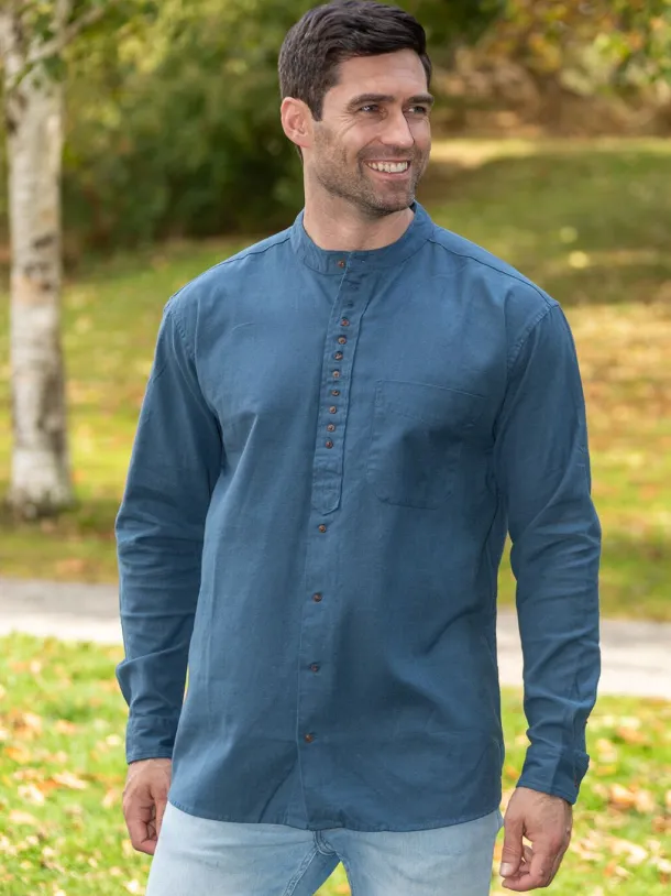 Men's Traditional Ink Blue Grandfather Shirt