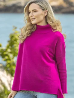 Merino Wool & Cashmere High Neck Sweater Magenta