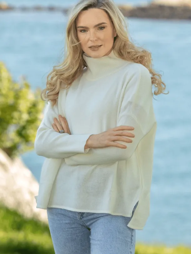 Merino Wool & Cashmere High Neck Sweater Royal White