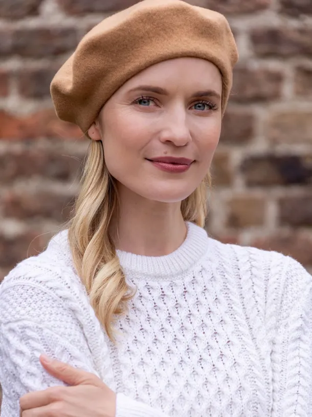 100% Merino Wool Beret Camel